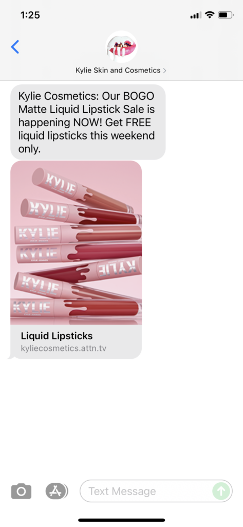 Kylie Skin and Cosmetics Text Message Marketing Example - 09.04.2021