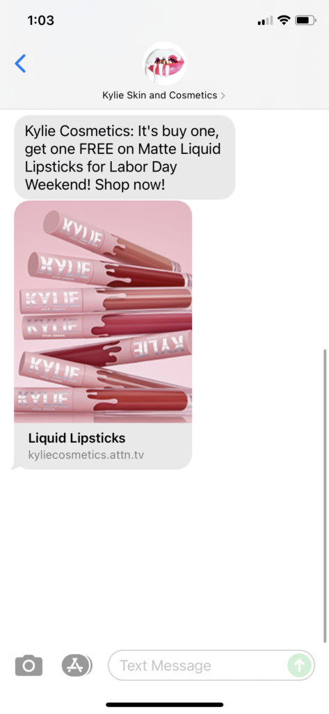 Kylie Skin and Cosmetics Text Message Marketing Example - 09.05.2021