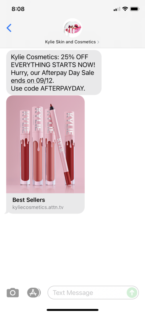 Kylie Skin and Cosmetics Text Message Marketing Example - 09.09.2021
