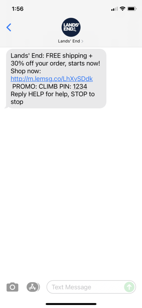 Lands' End Text Message Marketing Example - 08.31.2021
