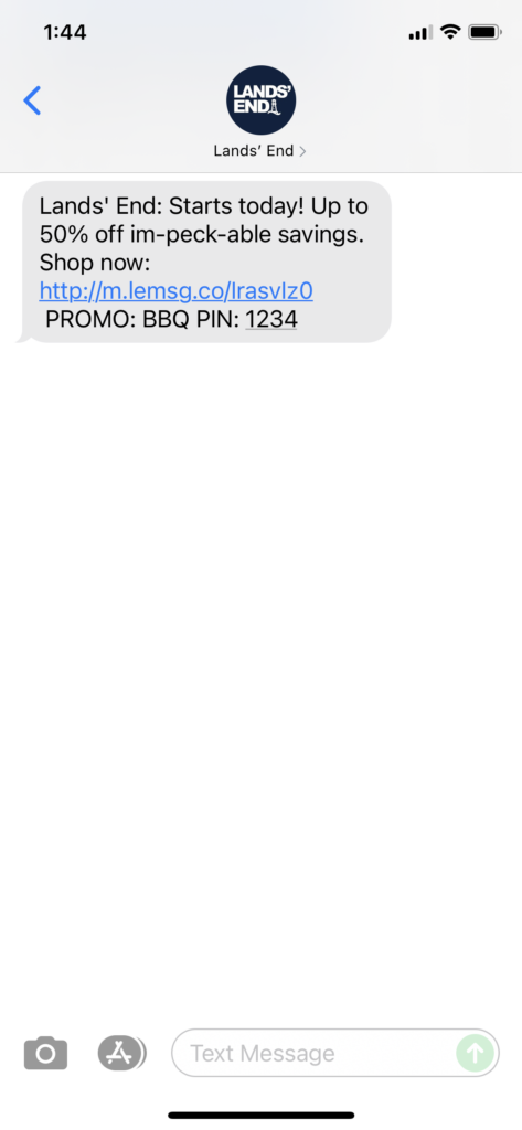 Lands' End Text Message Marketing Example - 09.02.2021