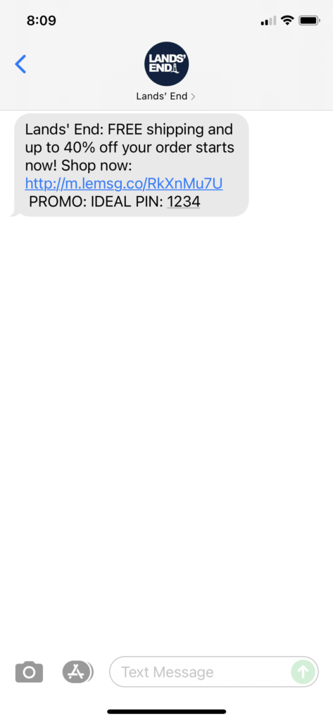 Lands' End Text Message Marketing Example - 09.09.2021