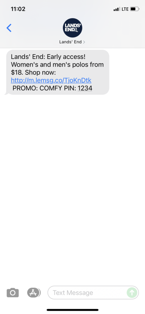 Lands' End Text Message Marketing Example - 09.13.2021