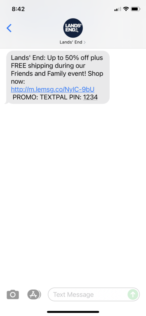 Lands' End Text Message Marketing Example - 09.16.2021