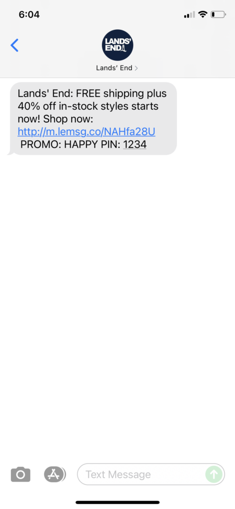 Lands' End Text Message Marketing Example - 09.28.2021