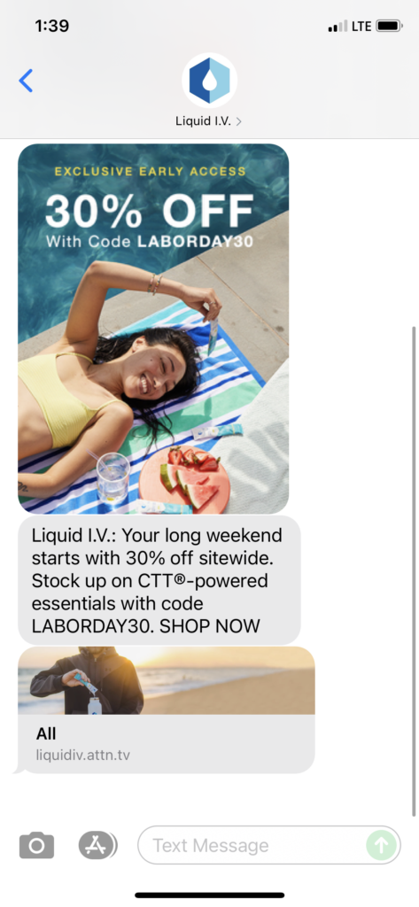 Liquid IV Text Message Marketing Example - 09.02.2021