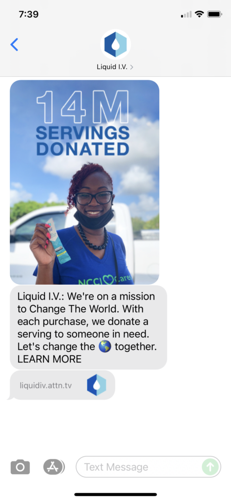 Liquid IV Text Message Marketing Example - 09.10.2021