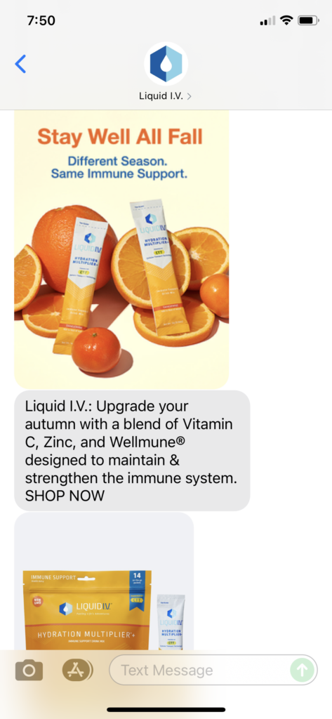 Liquid IV Text Message Marketing Example - 09.17.2021