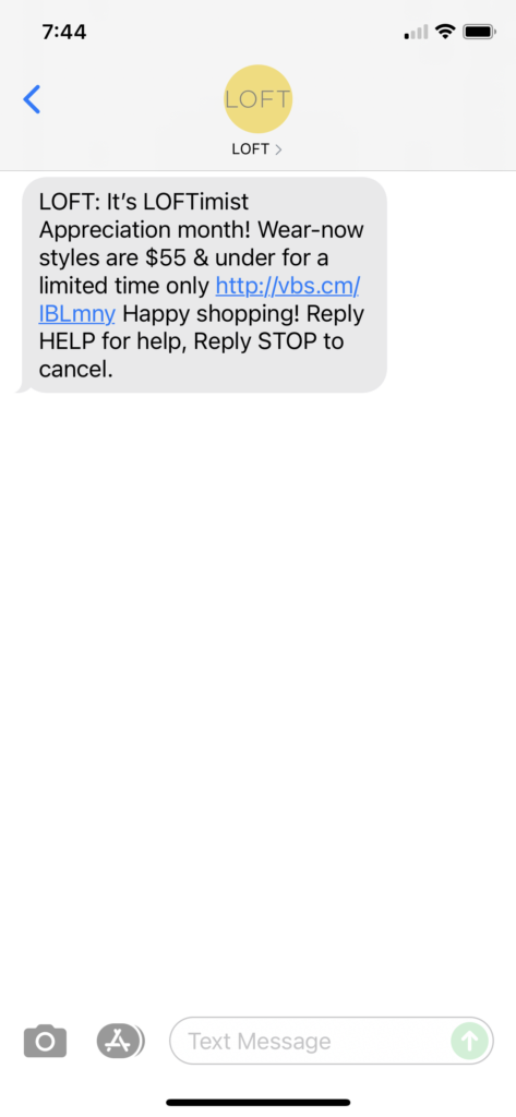 Loft Text Message Marketing Example - 09.10.2021