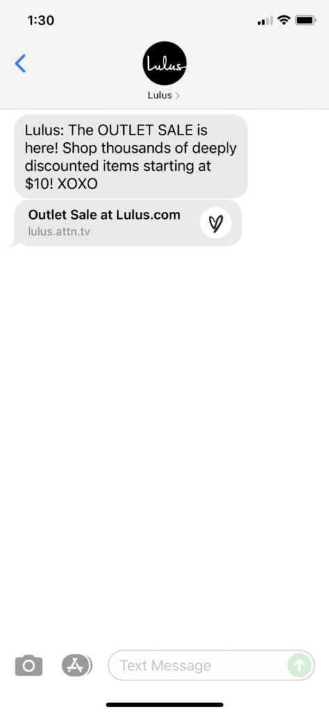 Lulus Text Message Marketing Example - 09.03.2021