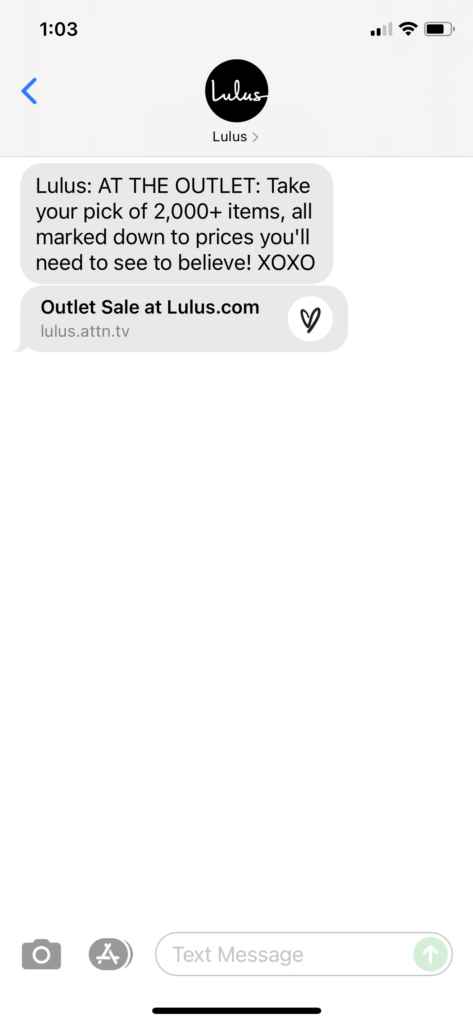 Lulus Text Message Marketing Example - 09.05.2021