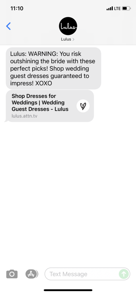 Lulus Text Message Marketing Example - 09.12.2021