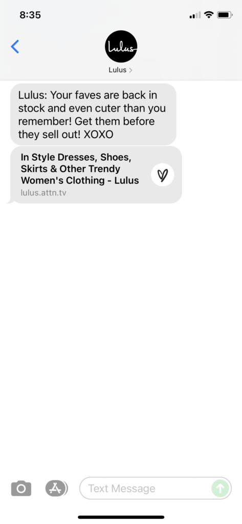 Lulus Text Message Marketing Example - 09.16.2021