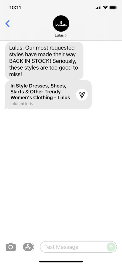 Lulus Text Message Marketing Example - 09.23.2021