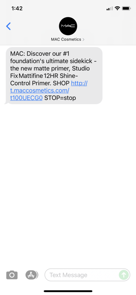 MAC Cosmetics Text Message Marketing Example - 09.02.2021