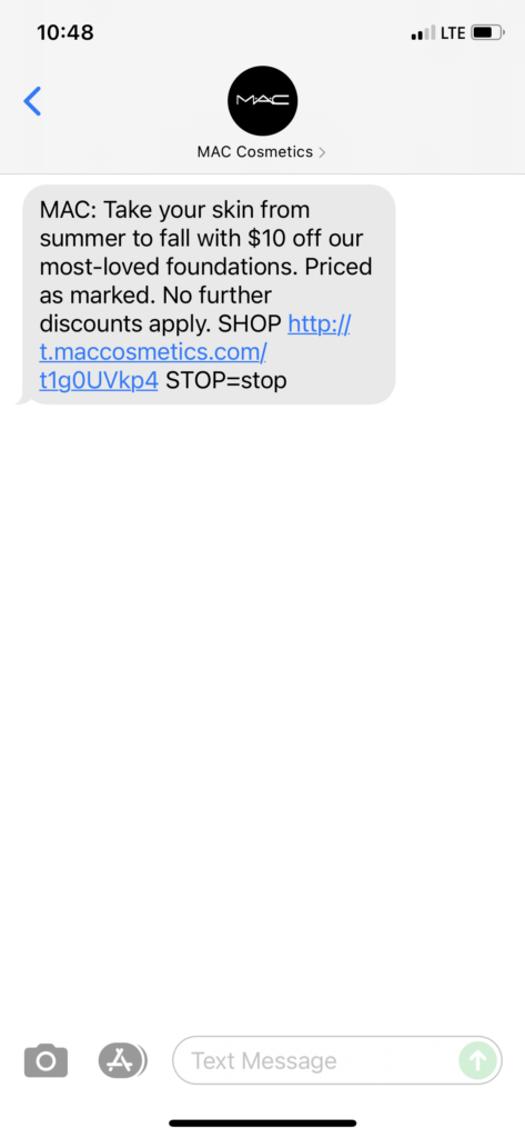 MAC Cosmetics Text Message Marketing Example - 09.17.2021