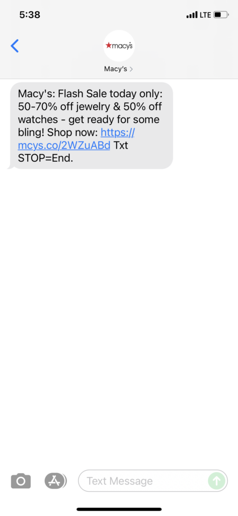Macy's Text Message Marketing Example - 09.08.2021
