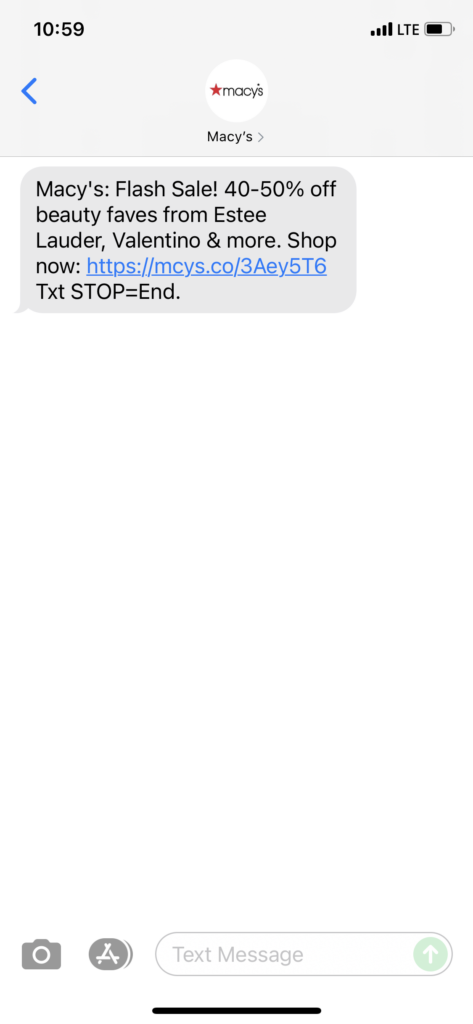 Macy's Text Message Marketing Example - 09.13.2021