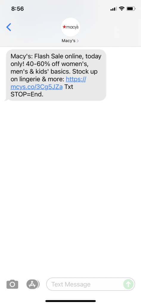 Macy's Text Message Marketing Example - 09.15.2021