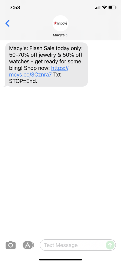 Macy's Text Message Marketing Example - 09.22.2021