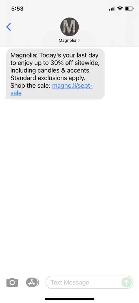 Magnolia Text Message Marketing Example - 09.07.2021