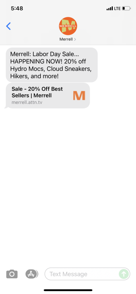 Merrell Text Message Marketing Example - 09.01.2021