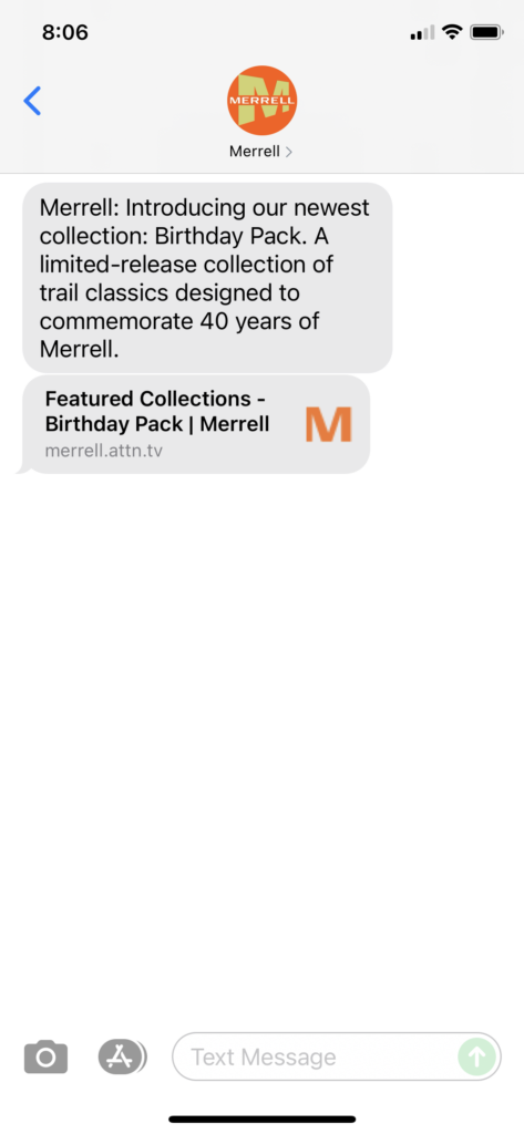 Merrell Text Message Marketing Example - 09.09.2021