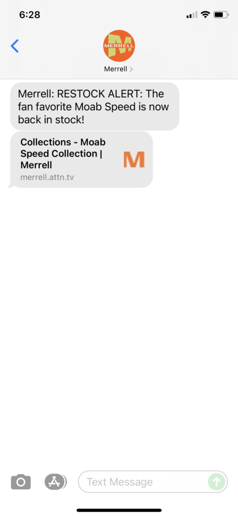 Merrell Text Message Marketing Example - 09.27.2021