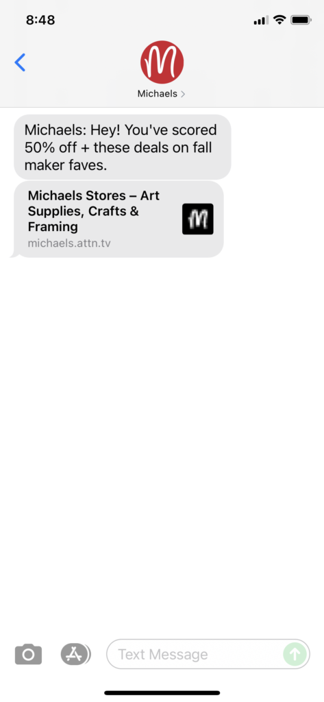 Michaels Text Message Marketing Example - 09.26.2021