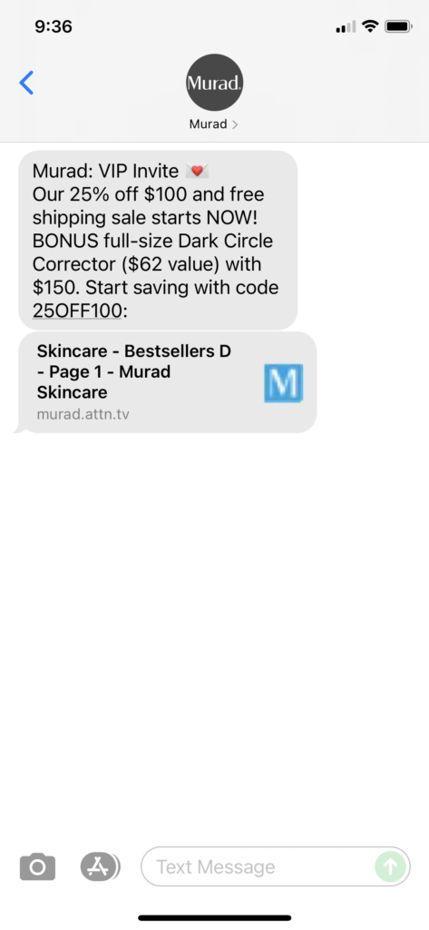 Murad Text Message Marketing Example - 09.23.2021