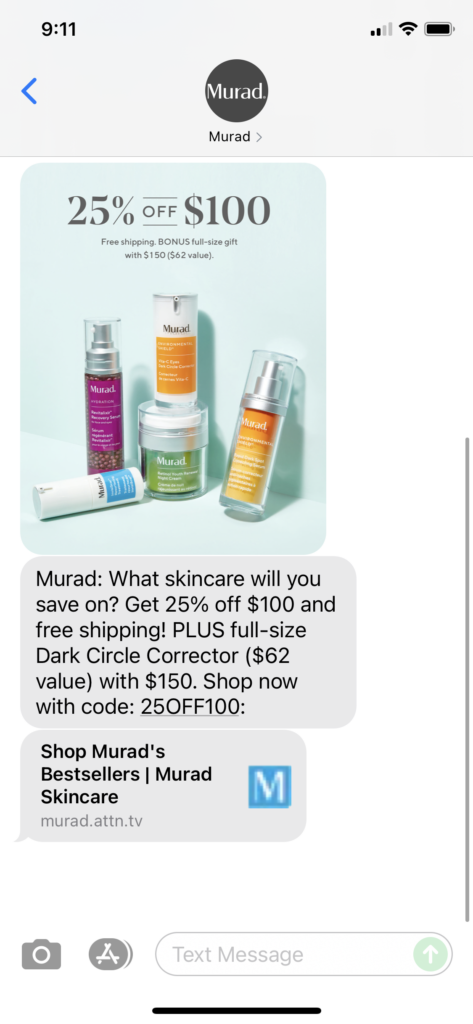 Murad Text Message Marketing Example - 09.25.2021
