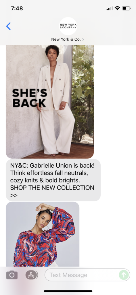 New York & Co Text Message Marketing Example - 09.22.2021