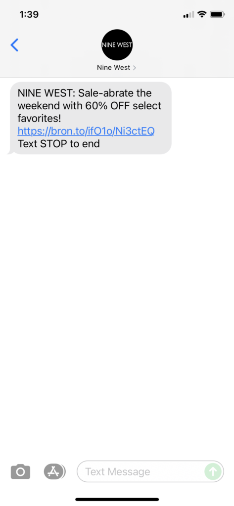 Nine West Text Message Marketing Example - 09.02.2021