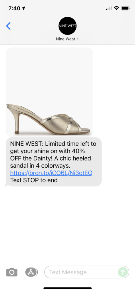 Nine West Text Message Marketing Example - 09.10.2021