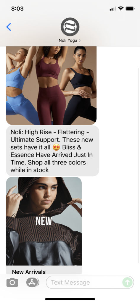 Noli Yoga Text Message Marketing Example - 09.09.2021