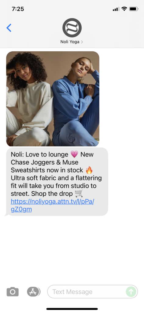 Noli Yoga Text Message Marketing Example - 09.19.2021