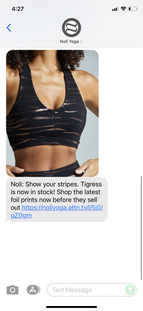 Noli Yoga Text Message Marketing Example - 09.21.2021
