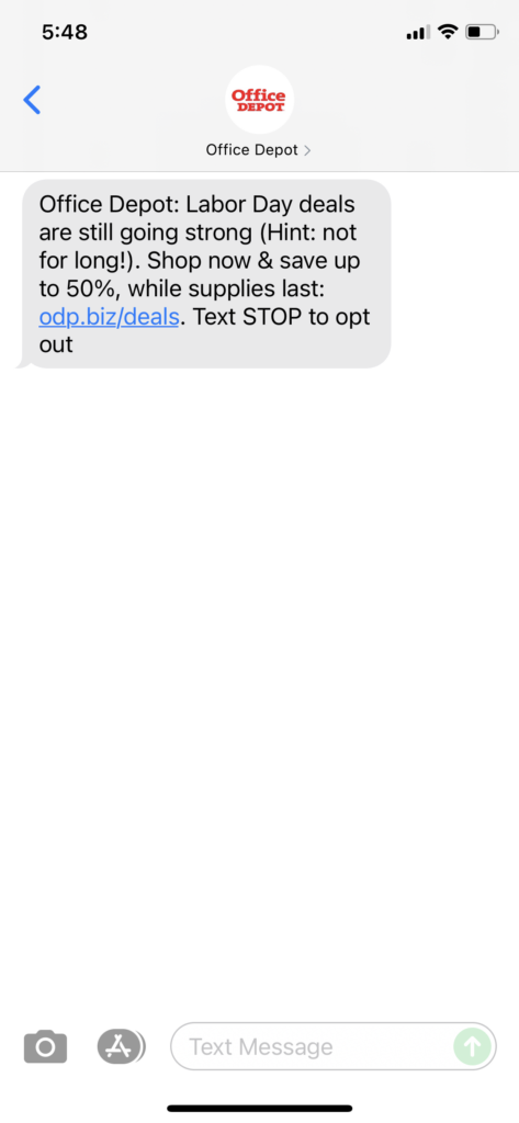 Office Depot Text Message Marketing Example - 09.07.2021