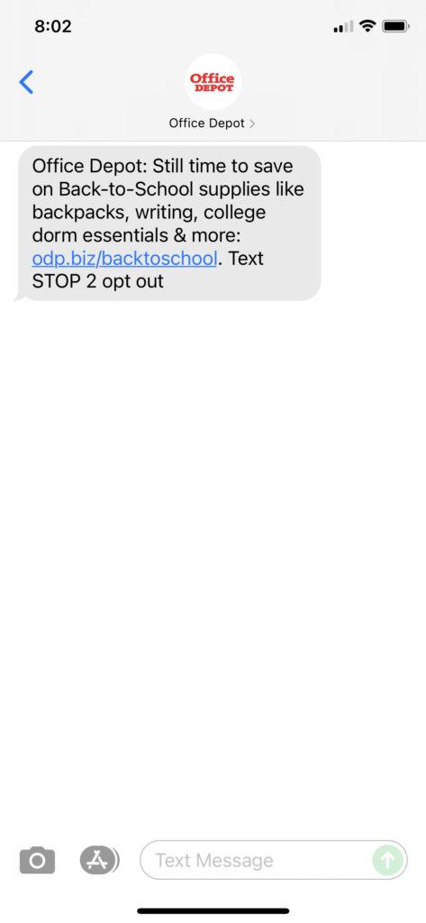 Office Depot Text Message Marketing Example - 09.09.2021
