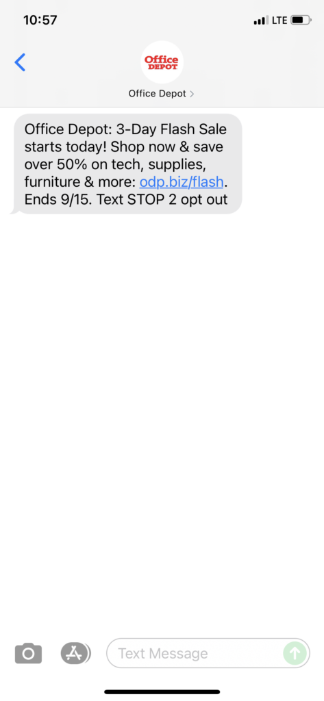 Office Depot Text Message Marketing Example - 09.13.2021