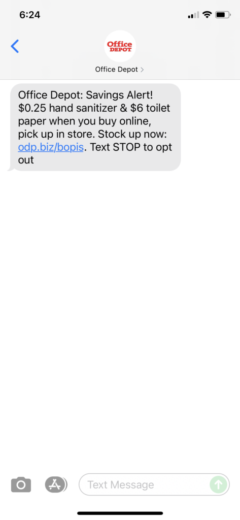 Office Depot Text Message Marketing Example - 09.27.2021