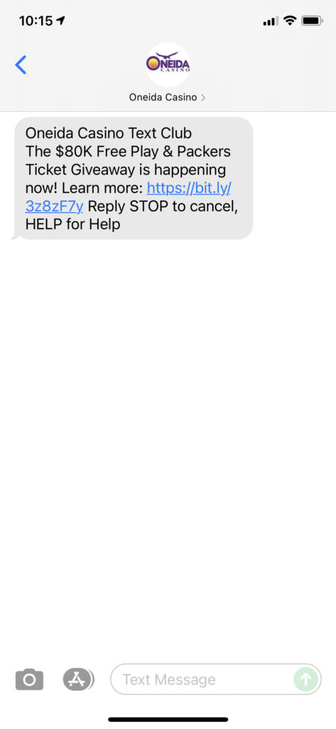 Oneida Casino Text Message Marketing Example - 09.23.2021