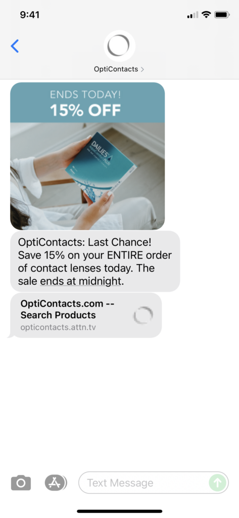 OptiContacts Text Message Marketing Example - 09.23.2021