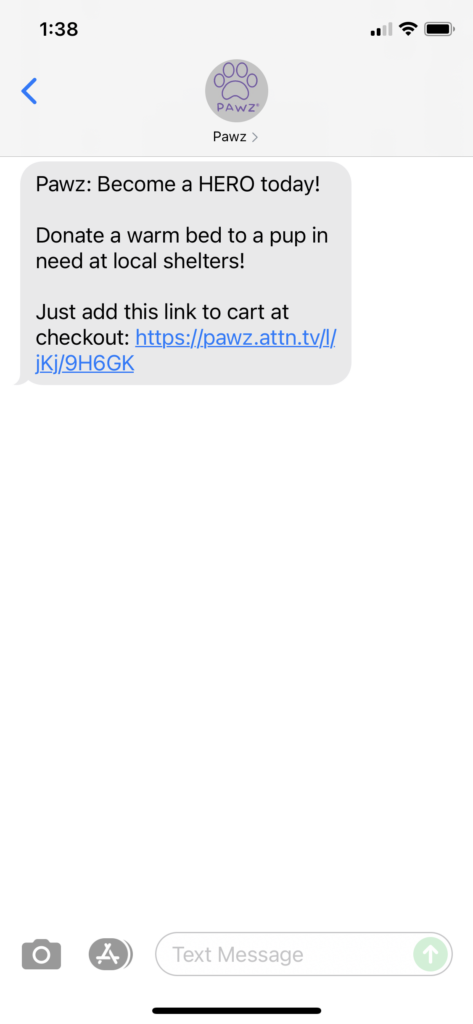 PAWZ Text Message Marketing Example - 09.02.2021