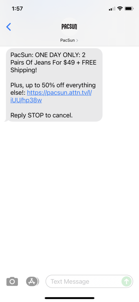 PacSun Text Message Marketing Example - 08.31.2021