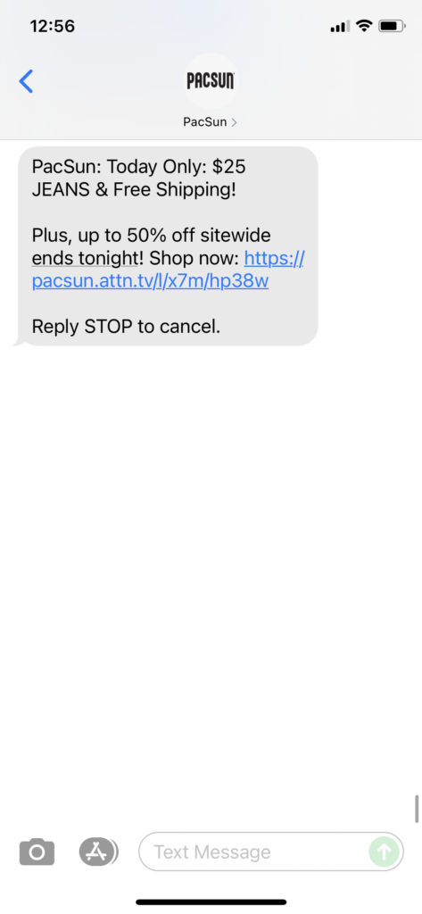 PacSun Text Message Marketing Example - 09.06.2021