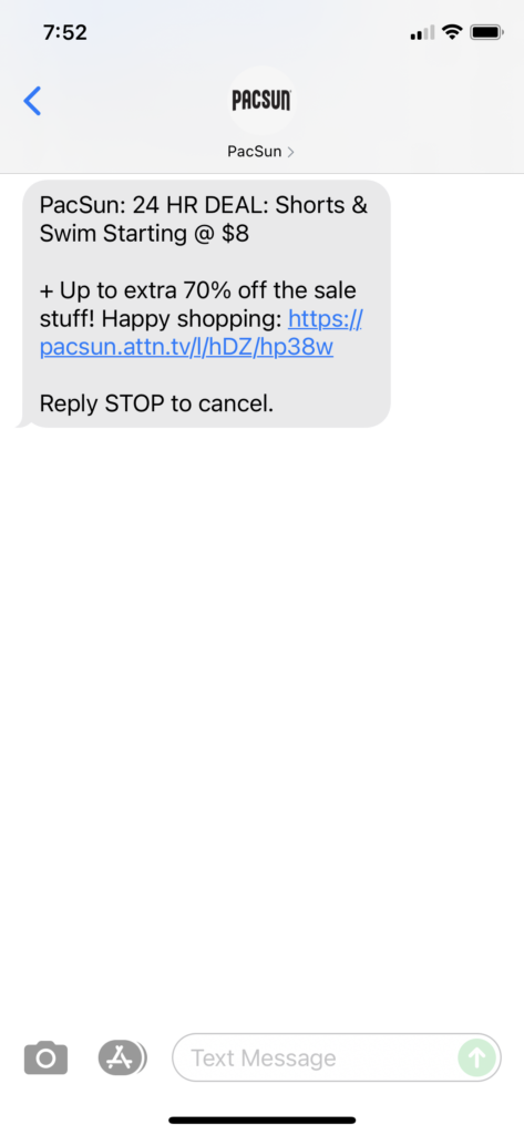 PacSun Text Message Marketing Example - 09.10.2021