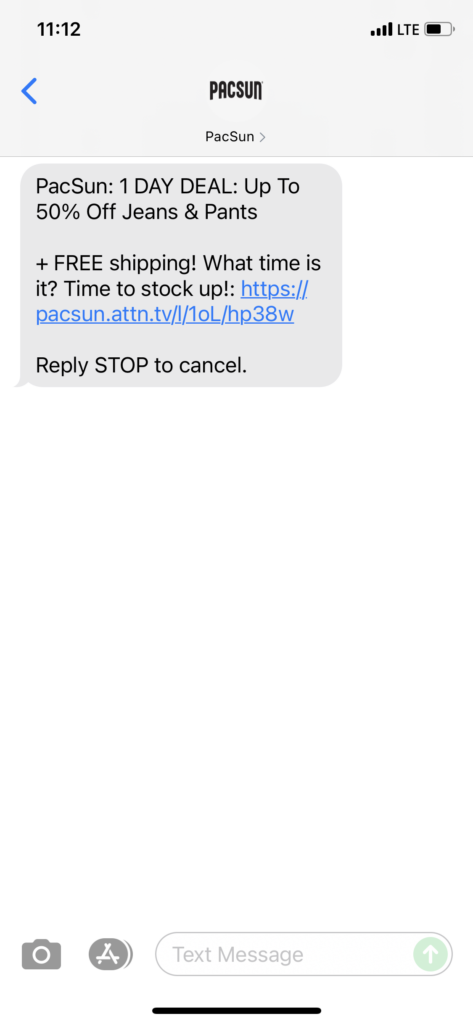PacSun Text Message Marketing Example - 09.12.2021