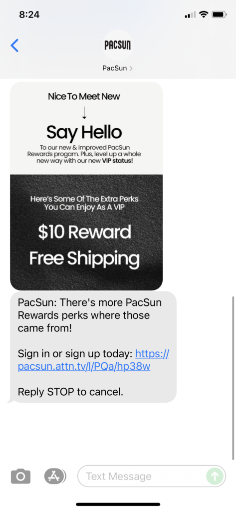 PacSun Text Message Marketing Example - 09.17.2021