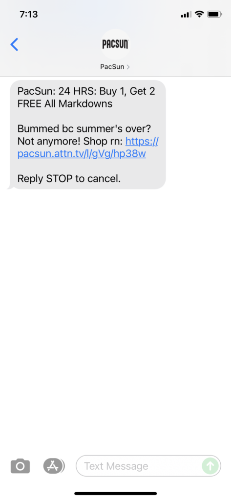 PacSun Text Message Marketing Example - 09.21.2021